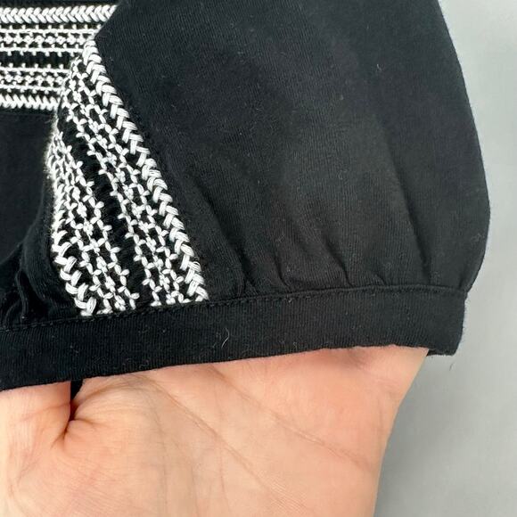 Banana Republic Embroidered T-Shirt Small Black White Peasant Bohochic Bohemian - Picture 4 of 7